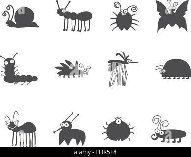 Hand Drawn Cartoon Insects Vector Isolated Stock Vector