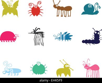 Hand Drawn Cartoon Insects Vector Isolated Stock Vector