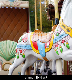 colorful detail of a carousel horse in paris Stock Photo