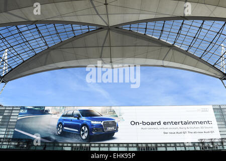 Munich, Germany. 8th Mar, 2015. An advertising billboard of car manufacturer Audi is on display at terminal 1 at the airport in Munich, Germany, 8 March 2015. Photo: Felix Hoerhager/dpa - NO WIRE SERVICE -/dpa/Alamy Live News Stock Photo