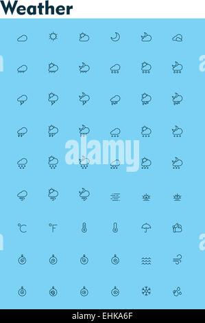 Weather icon set linear. Snowflake and lightning, snow and rain, vector ...