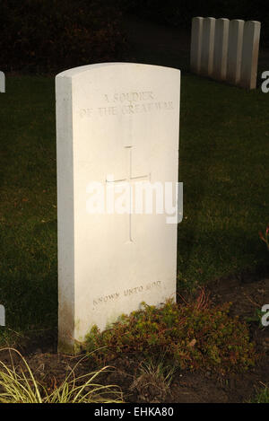 The stone marking the grave on one of the many thousands of unknown warriors who fell during the Great War WW1. Stock Photo