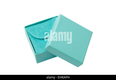 Isolated opened turquoise gift box on white with path Stock Photo
