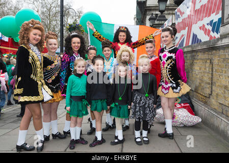 London, UK. 15 March 2015. Irish dancers from the O'Connor Academy from Langley.  St Patrick's Day Parade in Piccadilly, London. Credit:  Nick Savage/Alamy Live News Stock Photo