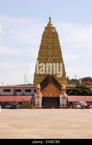 Burmese temple with lion in Sangkhlaburi, Thailand Stock Photo