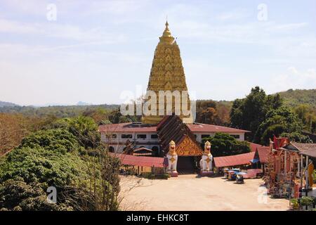Burmese temple with lion in Sangkhlaburi, Thailand Stock Photo