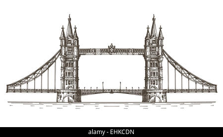 Vector Line Hand Drawn Illustration With Tower Bridge London England  Isolated On White Background Stock Illustration - Download Image Now -  iStock