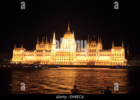 The Hungarian Parliament by night Stock Photo