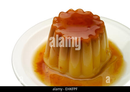 Creme caramel in a dish closeup with clipping path Stock Photo