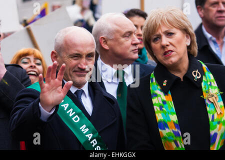 London, March 15th 2015. Hundreds of London's Irish community as well as South and central Americans, Scots and English people of all ages participare in the annual St Patric's Day Procession through the capital to Trafalgar Square. Stock Photo