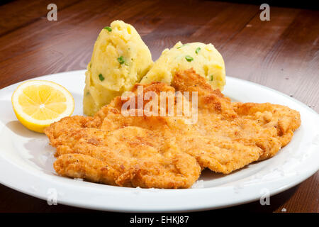 Vienna schnitzel with potato mash potatoes Stock Photo