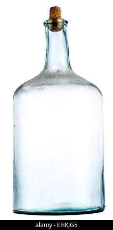 Empty glass bottle with wine cork in it and shadow. Stock Photo