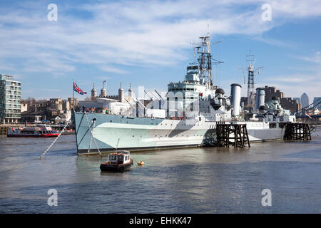 HMS Belfast moored on the Thames, London Stock Photo