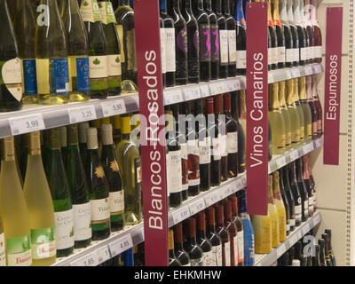 Selection of local Canary Island wines in a supermarket in Fuerteventura, Canary Islands Spain Stock Photo