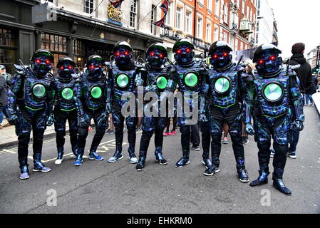 London,UK,15th March 2015 : Hundreds of people attends St Patrick's Day Parade through the streets of London. Irish flags, Irish Dancers and Irish bands made a moving sea of green that paraded from Piccadilly to Whitehall into Trafalgar Square, London. Photo by See Li/Alamy Live News Stock Photo