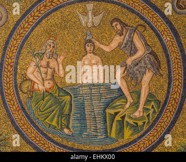 mosaic of the baptism of Jesus by Saint John the Baptist, Arian Baptistry, Ravenna, Italy Stock Photo