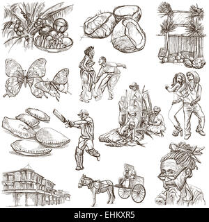 Travel series: JAMAICA - Collection (no.4) of an hand drawn illustrations. Stock Photo