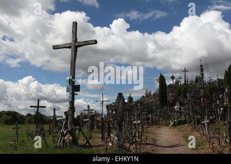 Wooden crosses at the Hill of Crosses, the most important Lithuanian Catholic pilgrimage site, near Siauliai, Lithuania. Stock Photo