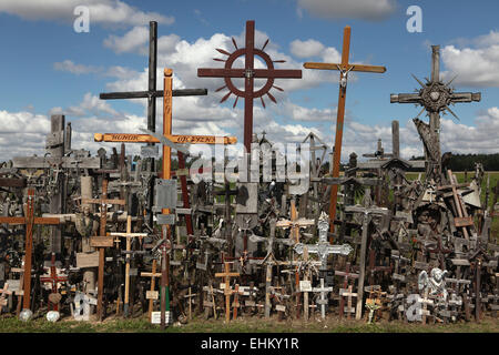 Wooden crosses at the Hill of Crosses, the most important Lithuanian Catholic pilgrimage site, near Siauliai, Lithuania. Stock Photo