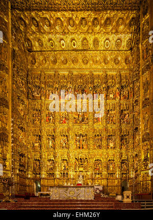 The largest altarpiece, retablo, reredos, in the world in Seville Cathedral, Catedral Sevilla Spain. Stock Photo