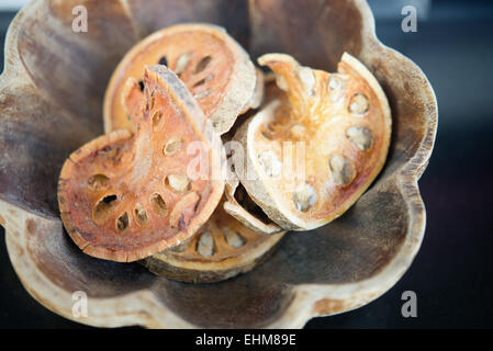 close up of dried bael fruits Stock Photo