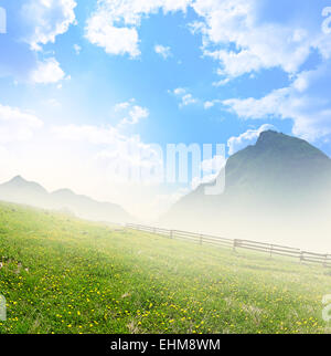 The magnificent landscape mountainous countryside with meadows and flowering herbs Stock Photo