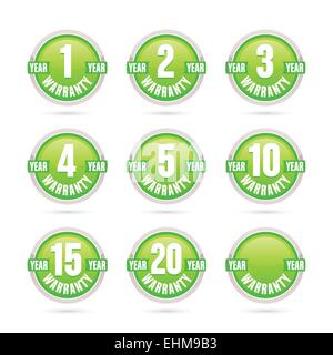 Green warranty round labels collection Stock Vector