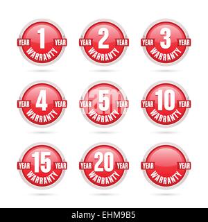 Red warranty round labels collection Stock Vector