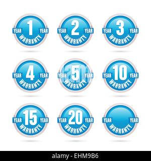 Blue warranty round labels collection Stock Vector