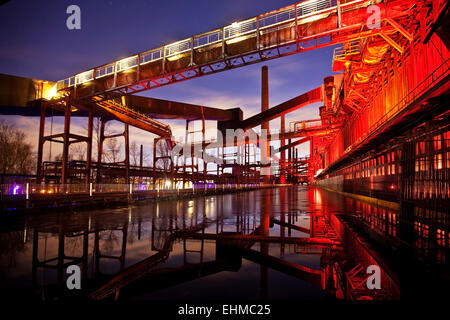 The illuminated coking plant of Zollverein Coal Mine Industrial Complex, world heritage site, Essen, Ruhr Area Stock Photo