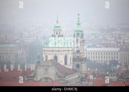 Saint Nicholas' Church in Mala Strana viewed from Petrin Hill in Prague, Czech Republic. Stock Photo