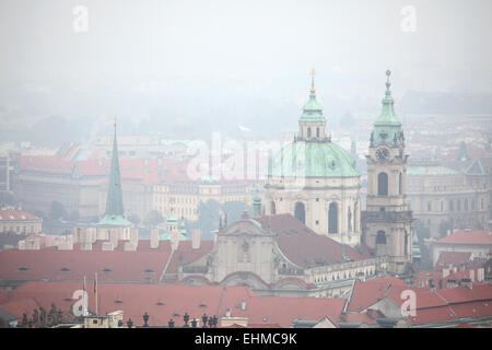 Saint Nicholas' Church in Mala Strana viewed from Petrin Hill in Prague, Czech Republic. Stock Photo