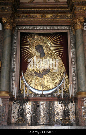 Icon of Our Lady of the Gate of Dawn in the Chapel of the Gate of Dawn in Vilnius, Lithuania. Stock Photo