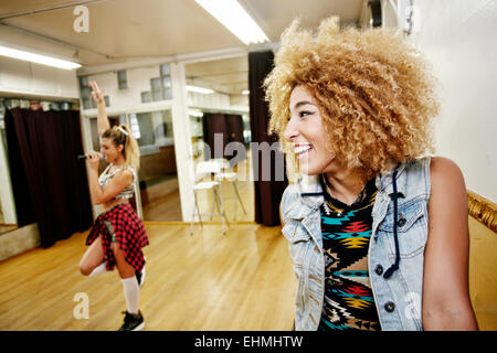 Dancer and singer rehearsing in studio Stock Photo