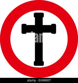 A black Cross in a red circle with a white background Stock Vector