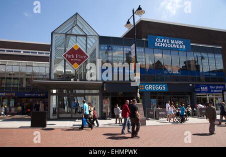 Shops and retailers in Walsall town centre, West Midlands. Park Place, Greggs