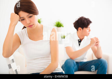 asian young Couple not talking after  fight  in living room Stock Photo