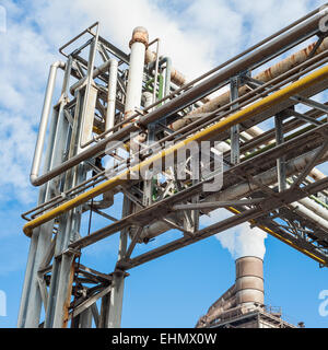 Chemical plant for the treatment of chipboard for furniture factory, with chimney Stock Photo