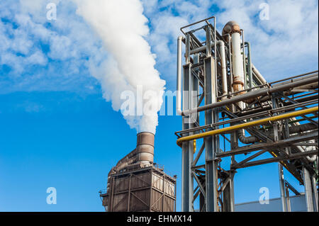 Chemical plant for the treatment of chipboard for furniture factory, with chimney Stock Photo