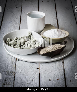 Powder of sodium bicarbonate or baking soda and clay. Stock Photo