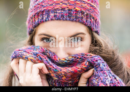 Portrait of woman in winter. Stock Photo