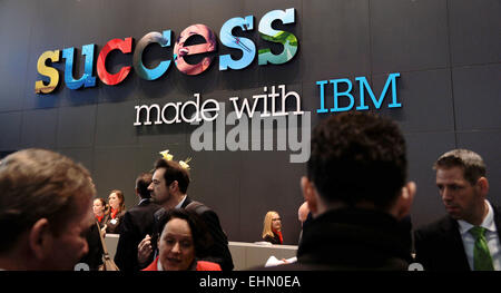 Hanover, Germany. 16th Mar, 2015. The slogan 'Success made with IBM' is written on a wall at the exhibition stand of IBM at the computer fair CeBIT in Hanover, Germany, 16 March 2015. The world's biggest computer fair CeBIT runs until 20 March 2015, partner country is China. PHOTO: PETER STEFFEN/dpa/17�Թ����� Live News Stock Photo