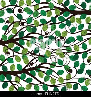 Green and cute pattern with summer leaves Stock Vector