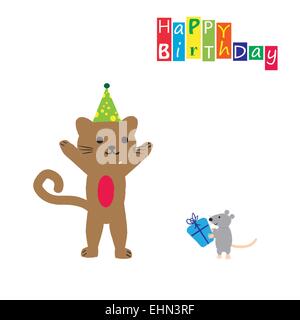 Colorful birthday card with funny and sweet animal Stock Vector
