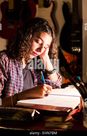Teenage girl doing homework. Stock Photo