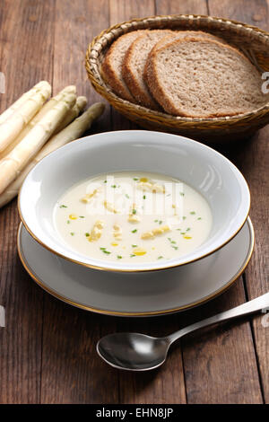 white asparagus cream soup, spargelcremesuppe, german spring cuisine Stock Photo
