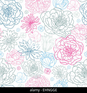 Gray and pink lineart florals seamless pattern background Stock Photo