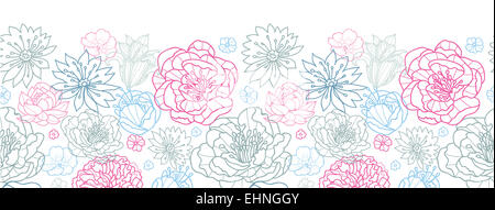 Gray and pink lineart florals horizontal seamless pattern background Stock Photo