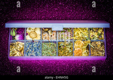 Medicinal herbs, assortment of dried herbs. Stock Photo
