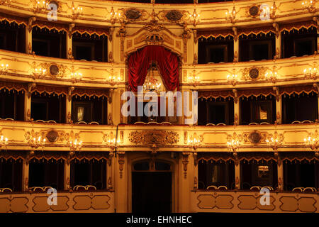 Stalls within the Teatro Comunale Ponchielli, in Cremona, Italy. The Ponchielli Theatre dates from 1747. Stock Photo